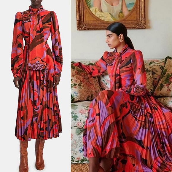 Ronny Kobo Collection Dresses & Skirts - NWT RONNY KOBO Lauren Printed Cut-out Midi Dress in Multi Red Medium
